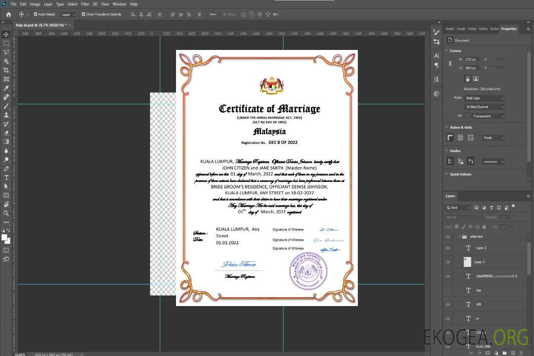 Modèle Word et PDF de certificat de mariage en Malaisie template